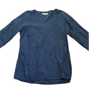 Flax 100% Linen Tunic Top Women’s S Deep Blue 3/4 Sleeve Top Lagenlook